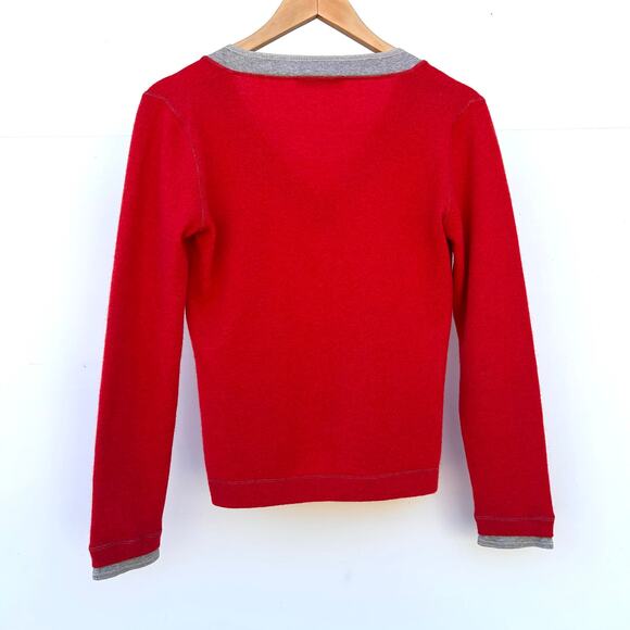 Brunello Cucinelli V-Neck Sporty Preppy Cashmere Sweater Red Gray Jumper Small - Picture 4 of 8